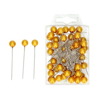 4A Spelden met Parel Knop | Kleur: Goudkleurig | Diameter 10 millimeter | Lengte 60 millimeter | Inhoud 50 spelden | Per doosje