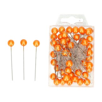 4A Spelden met Parel Knop | Kleur: Oranje | Diameter 10 millimeter | Lengte 60 millimeter | Inhoud 50 spelden | Per doosje