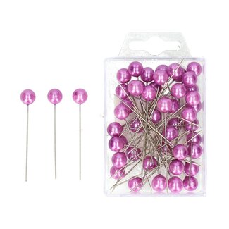 4A Spelden met Parel Knop | Kleur: Violet | Diameter 10 millimeter | Lengte 60 millimeter | Inhoud 50 spelden | Per doosje