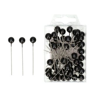4A Spelden met Parel Knop | Kleur: Zwart | Diameter 10 millimeter | Lengte 60 millimeter | Inhoud 50 spelden | Per doosje