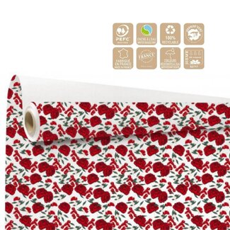 4A Inpakpapier op Rol “Gaby” | Kleur: Wit en Rood | Breedte 80 centimeter | Lengte 40 meter | Per rol