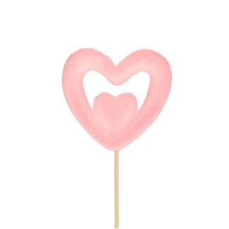 4A Pique cœur floqué | Couleur: Rose | Diamètre 7 centimètre | Longueur du pique ± 50 centimètre | Par 25 piques