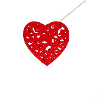 4A Vilt Hart Decoratie Bijsteker | Kleur: Rood | Diameter 7.5 centimeter | Lengte bijsteker ± 50 centimeter | Per 25 bijstekers