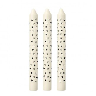 4A Candle with Hearts | Colour: Black and White | Diameter 2.2 centimeter | Height 20 centimeter | Per 3 candles
