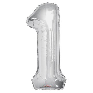 4A Party! Ballon Nummer 1 | Kleur: Zilverkleurig | Hoogte 85 centimeter | Per ballon