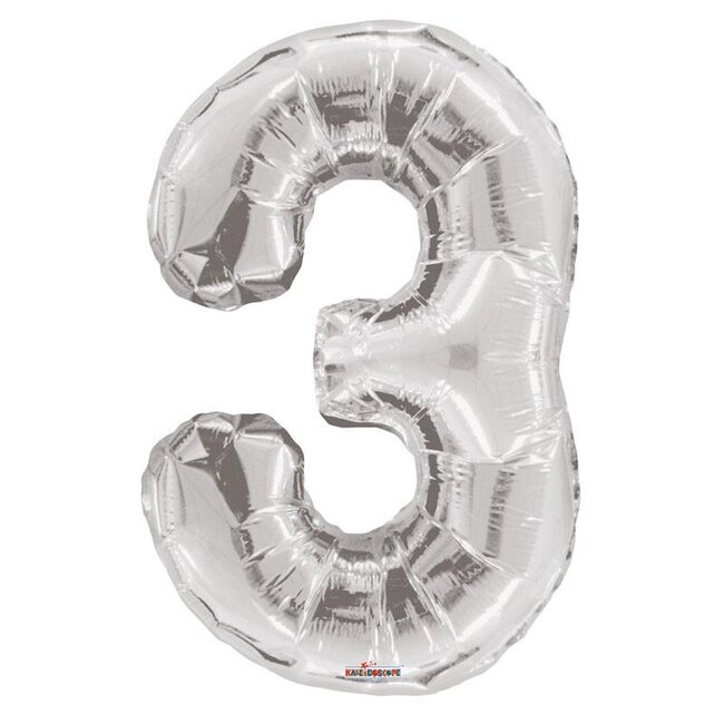 Party! Ballon Nummer 3 | Kleur: Zilverkleurig | Hoogte 85 centimeter | Per ballon