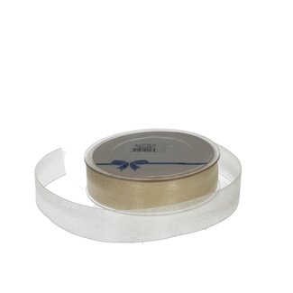 4A Ruban organza | Couleur: crème | Largeur 25 millimeter | Longueur 50 meter | Par rouleau