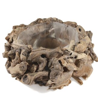 4A Drijfhout Bloempot Plantenbak | Kleur: Natuurlijk Wit | Diameter 31 centimeter | Hoogte 14 centimeter | Per bloempot