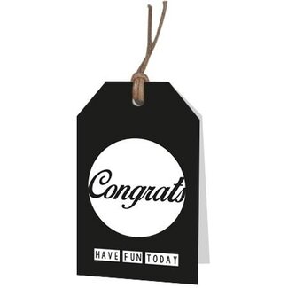 4A Label card with English text "Congrats” | Colour: Black | Width 5 centimeter | Height 8 centimeter | Per 20 labels