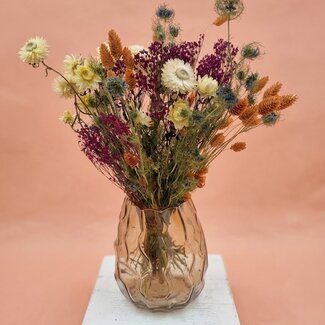 MyFlowers Trockenblumenstrauß "Scent of Sparkle" | Länge ± 50 Zentimeter | Mit lachsfarbenen und natürlichen Trockenblumen