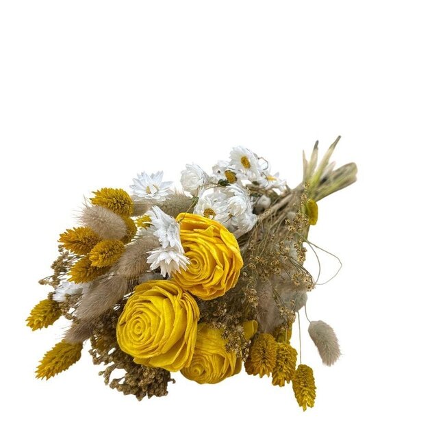 Trockenblumenstrauß Rosewood Yellow | Länge ± 50 Zentimeter | Mit gelben Kunstrosen