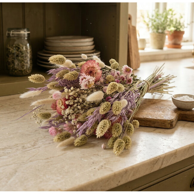 Bouquet de fleurs séchées Palette Pastel | Longueur ± 55 centimètres | Bouquet lié à la main