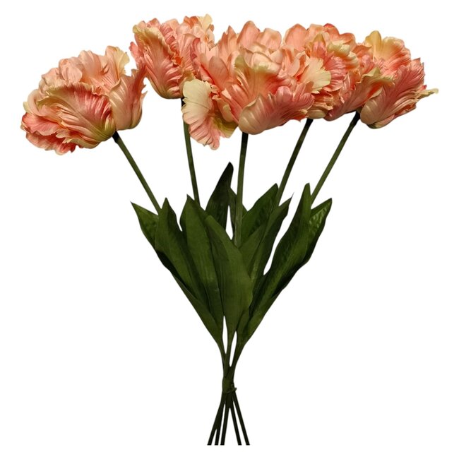 Parkiet Tulp Kunstbloem | Kleur: Roze | Lengte ± 65 centimeter | 5 stelen per bos | Per bos