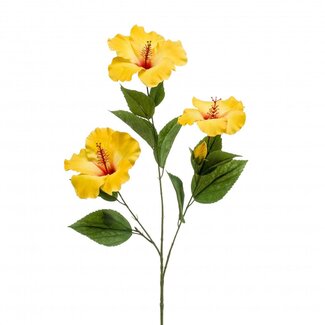 4A Hibiscus Fleur artificielle | Couleur: Jaune | Hibiscus Fleurs artificielles | Longueur ± 82 centimeter | Par 3 Fleurs artificielles