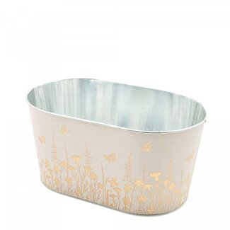 4A Zinken Bak Bloempot Plantenpot “Alossi” | Kleur: Beige | Lengte 22 centimeter | Breedte 14 centimeter | Hoogte 11 centimeter | Per 10 bakken