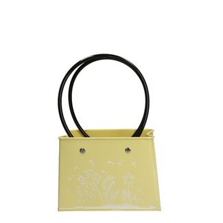 4A Zinken Bloempot Plantenbak tasvorm “Bloem” | Kleur: Geel | Lengte 14 centimeter | Breedte 7 centimeter | Hoogte 11 centimeter | Per 6 bloembakken
