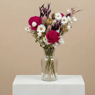 MyFlowers Strauß Trockenblumen Rosewood Pink | Länge ± 50 Zentimeter | Mit dunkelrosa Kunstrosen