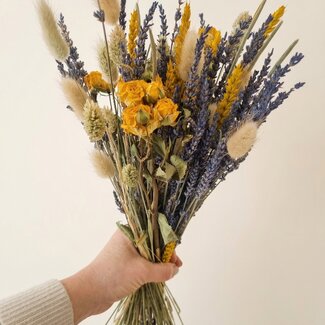 MyFlowers Boeket droogbloemen "Fantasy Yellow" | Lengte ± 35 centimeter | Met diverse kleuren droogbloemen