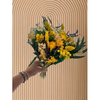 Dolce Vita Trockenblumenstrauß Fantasy Giallo | Länge ± 35 Zentimeter | Mit gelben und grünen Trockenblumen