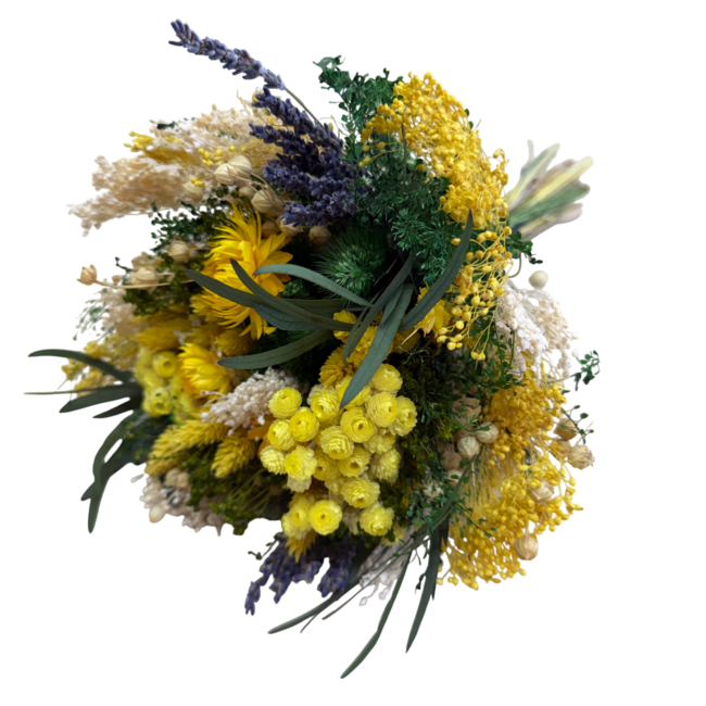 Boeket droogbloemen "Fantasy Giallo" | Lengte ± 35 centimeter | Met gele en groene droogbloemen