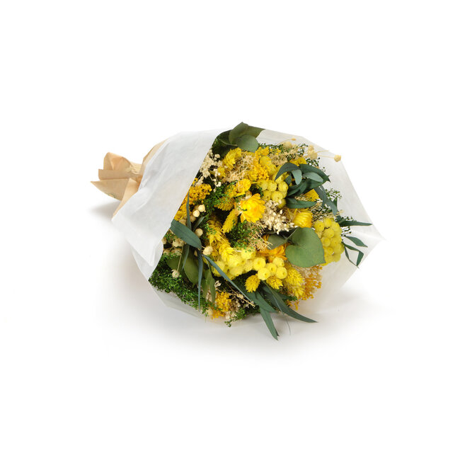Boeket droogbloemen "Fantasy Giallo" | Lengte ± 35 centimeter | Met gele en groene droogbloemen