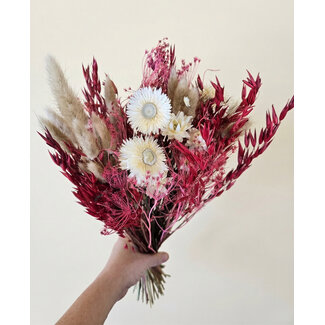 MyFlowers Bouquet de fleurs séchées "Moulin Rouge" | Longueur ± 50 centimètres | Avec des fleurs séchées roses et blanches