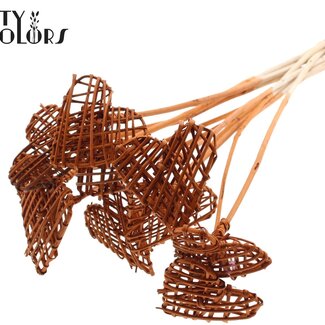 QC Rattan Lata Heart on stick | Colour: Terracotta | Flat Support Stake | Length ± 50 centimetre | 10 support stakes per bunch | Per bunch