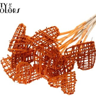 QC Rattan Lata Heart on stem | Colour: Orange | Flat pick | Length ± 50 centimeter | 10 picks per bunch | Per bunch