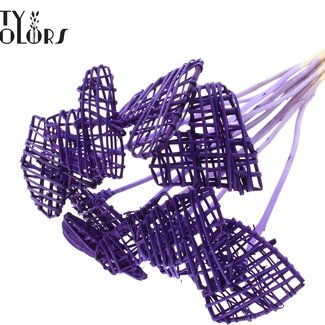 QC Rattan Lata Heart on stick | Colour: Purple | Flat pick | Length ± 50 centimeter | 10 picks per bunch | Per bunch