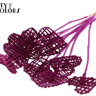 QC Rattan Lata Herz am Stab | Farbe: lilafarbig | Flacher Stecker | Länge ± 50 centimeter | 10 Stecker pro Bund | Pro Bund