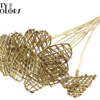 QC Rattan Lata Herz am Stiel | Farbe: Goldfarben | Flacher Stecker | Länge ± 50 centimeter | 10 Stecker pro Bund | Pro Bund