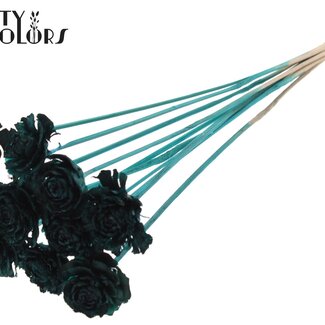 QC Cedar Rose op stok | Kleur: Turquoise | Dennenappel Bijsteker | Lengte ± 50 centimeter | 10 bijstekers per bos