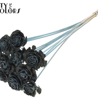 QC Cedar Rose on stem | Colour: Frosted Light Blue | Pine cone pick | Length ± 50 centimetre | 10 picks per bunch