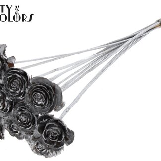 QC Cedar Rose am Stiel | Farbe: Silberfarben | Kiefernzapfen-Stecker | Länge ± 50 centimeter | 10 Stecker pro Bund