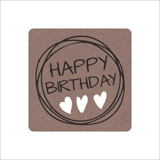 4A Stickers Labels  “Happy Birthday” | Kleur: Lichtbruin | Diameter 39 millimeter | Per 250 stickers