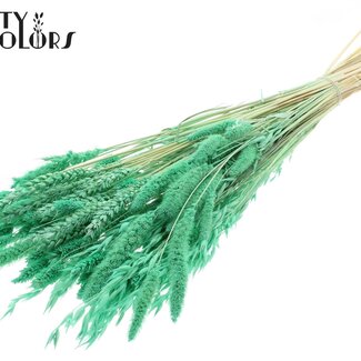 QC Boeket Gebleekte Gedroogde Bloemenmix | Kleur: Mintgroen | Lengte ± 60 centimeter | Per bos