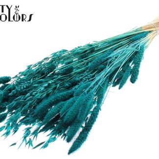 QC Boeket Gebleekte Gedroogde Bloemenmix | Kleur: Turquoise | Lengte ± 60 centimeter | Per bos