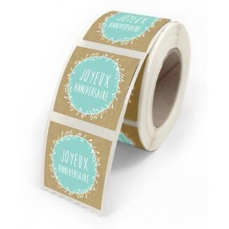 4A Stickers Labels “Birthday” | Colour: Brown | Diameter 40 millimeter | Per 500 stickers