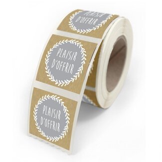 4A Sticker Labels  “Plaisir D'Offrir” | Colour: Grey | Length 40 millimeter | Width 35 millimeter | Per 500 stickers