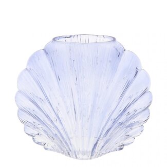 4A Glazen Schelp Vaas “Maritiem” | Kleur: Lichtblauw | Hoogte 25 centimeter | Breedte 12.5 centimeter | Lengte 21.5 centimeter | Per 6 vazen