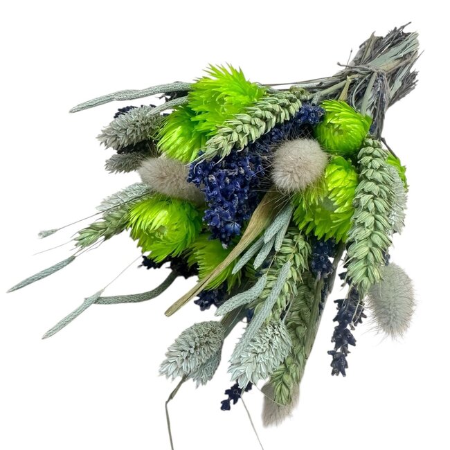 Bouquet de fleurs séchées "Fantasy Lavender Green" | Longueur ± 30 centimeter | Avec lavande violette et fleurs séchées vertes