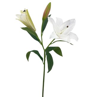 Arti Flora Lelie Kunstbloem | Kleur: Natuurlijk Wit | Lillium kunstbloemen | Lengte ± 90 centimeter | 3 bloemkoppen per steel | Per stuk