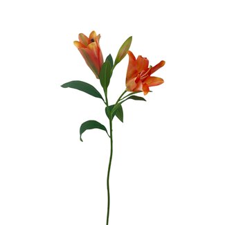 Arti Flora Lelie Kunstbloem | Kleur: Oranje | Lillium kunstbloemen | Lengte ± 90 centimeter | 3 bloemkoppen per steel | Per kunstbloem
