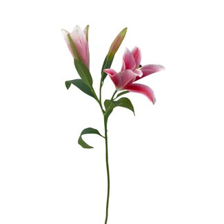 Arti Flora Lelie Kunstbloem | Kleur: Roze | Lillium kunstbloemen | Lengte ± 90 centimeter | 3 bloemkoppen per steel | Per kunstbloem