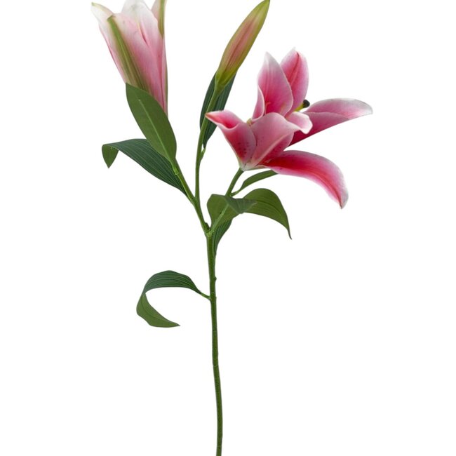 Lelie Kunstbloem | Kleur: Roze | Lillium kunstbloemen | Lengte ± 90 centimeter | 3 bloemkoppen per steel | Per stuk