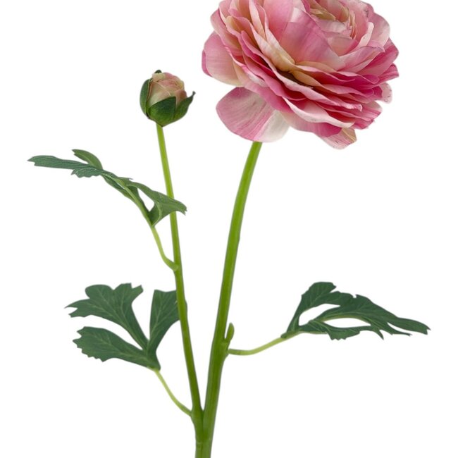 Ranonkel Kunstbloem | Kleur: Roze | Ranunculus kunstbloemen | Lengte ± 45 centimeter | 2 bloemkoppen per steel | Per stuk