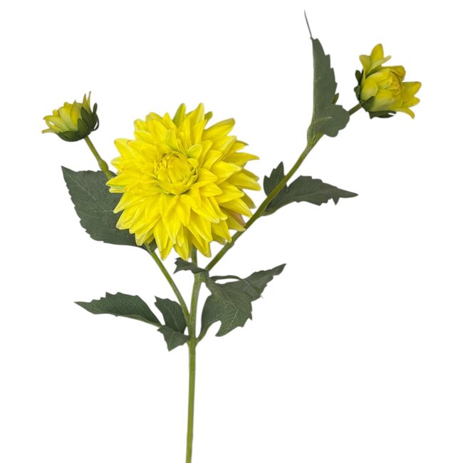 Dahlia Kunstbloem | Kleur: Geel | Lengte ± 60 centimeter | 3 bloemkoppen per steel | Per stuk