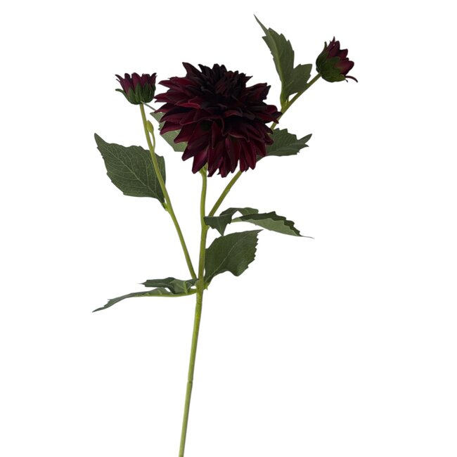 Dahlia Kunstbloem | Kleur: Bordeauxrood | Lengte ± 60 centimeter | 3 bloemkoppen per steel | Per kunstbloem