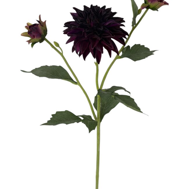Dahlia Kunstbloem | Kleur: Donkerpaars | Lengte ± 60 centimeter | 3 bloemkoppen per steel | Per stuk