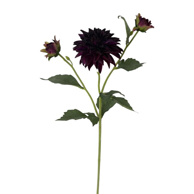 Dahlia Kunstbloem | Kleur: Donkerpaars | Lengte ± 60 centimeter | 3 bloemkoppen per steel | Per kunstbloem